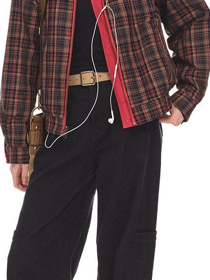 Country Moment Reversible Relaxed Unisex Cotton Plaid Zip Collar Ribbed Hem Cropped Jackets