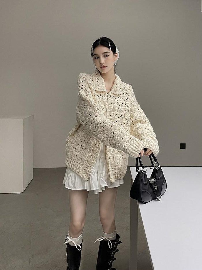 DDGIRL studio Cozy Wool Blend Longline Cardigan Office Commuter One Size Ivory Knit Sweaters