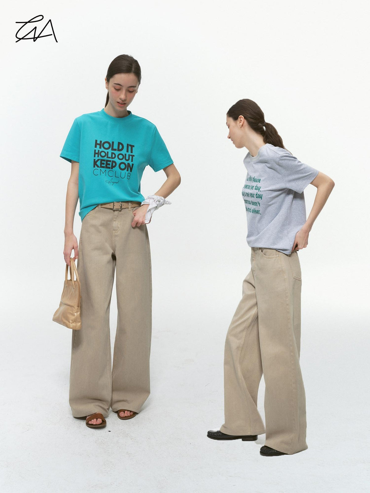 Country Moment Durable Washed Khaki Loose Natural Waist Casual Denim Wide Leg Jeans