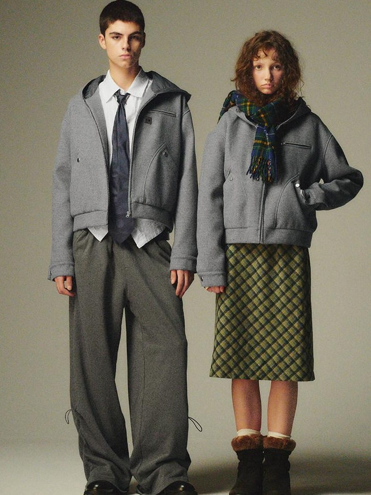Country Moment Cozy Lightweight Hooded Loose Fit Short Grey Youthful Casual Kids Puffer Jackets