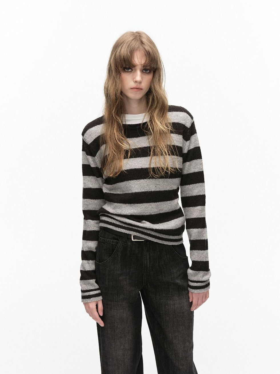 Country Moment Soft Wool Blend Knit Striped Crewneck Regular Fit Women Commuter Casual Sweaters