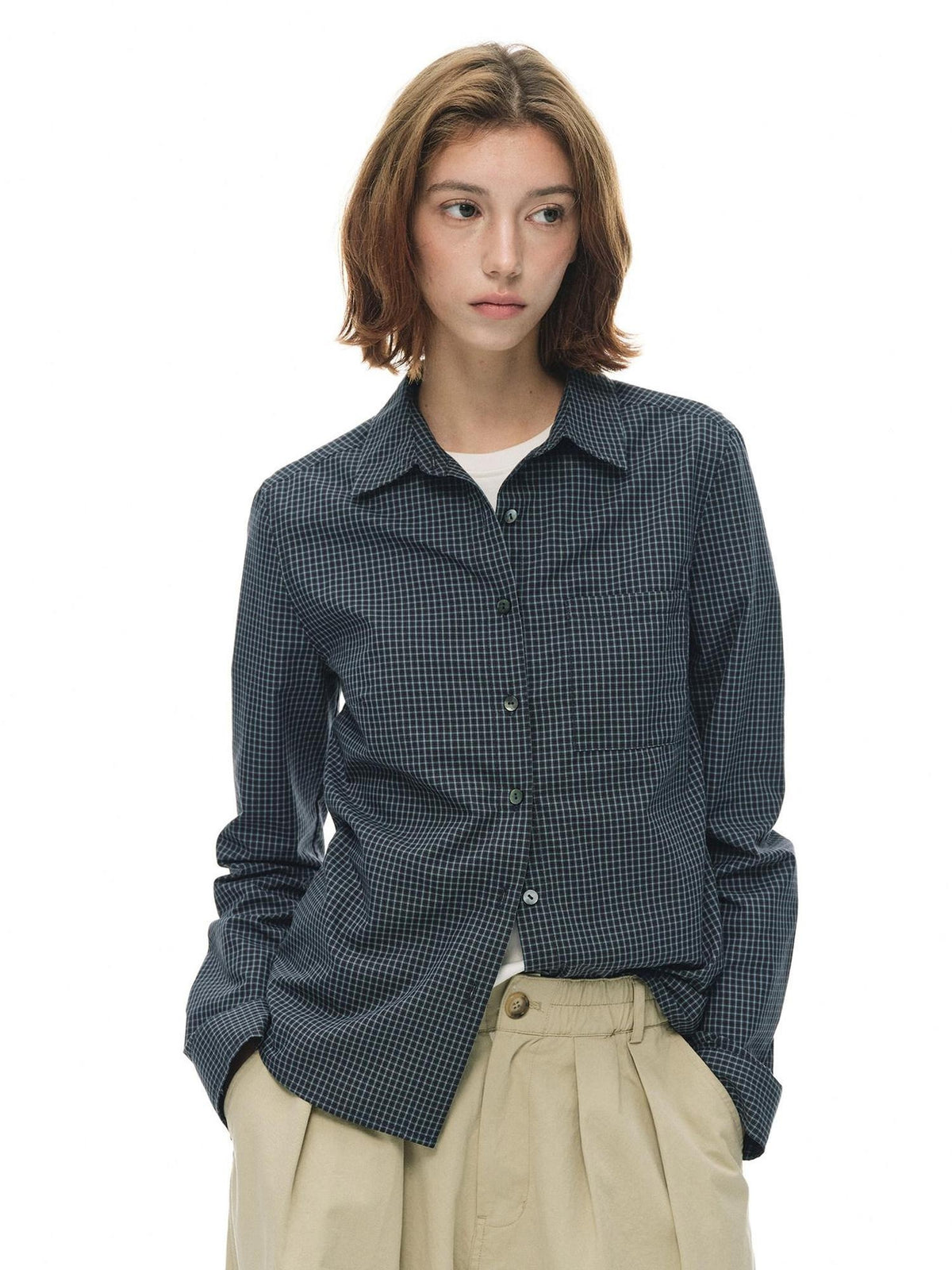 Country Moment Slim Fit Cotton Plaid Button Cropped Long Sleeve Collared Casual Citywalk Blouses