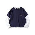 Country_Moment_Washed_Pure_Cotton_Loose_Colorblock_Crewneck_Teen_Logo_Navy_Long_Sleeve_T-Shirts_MISSTT