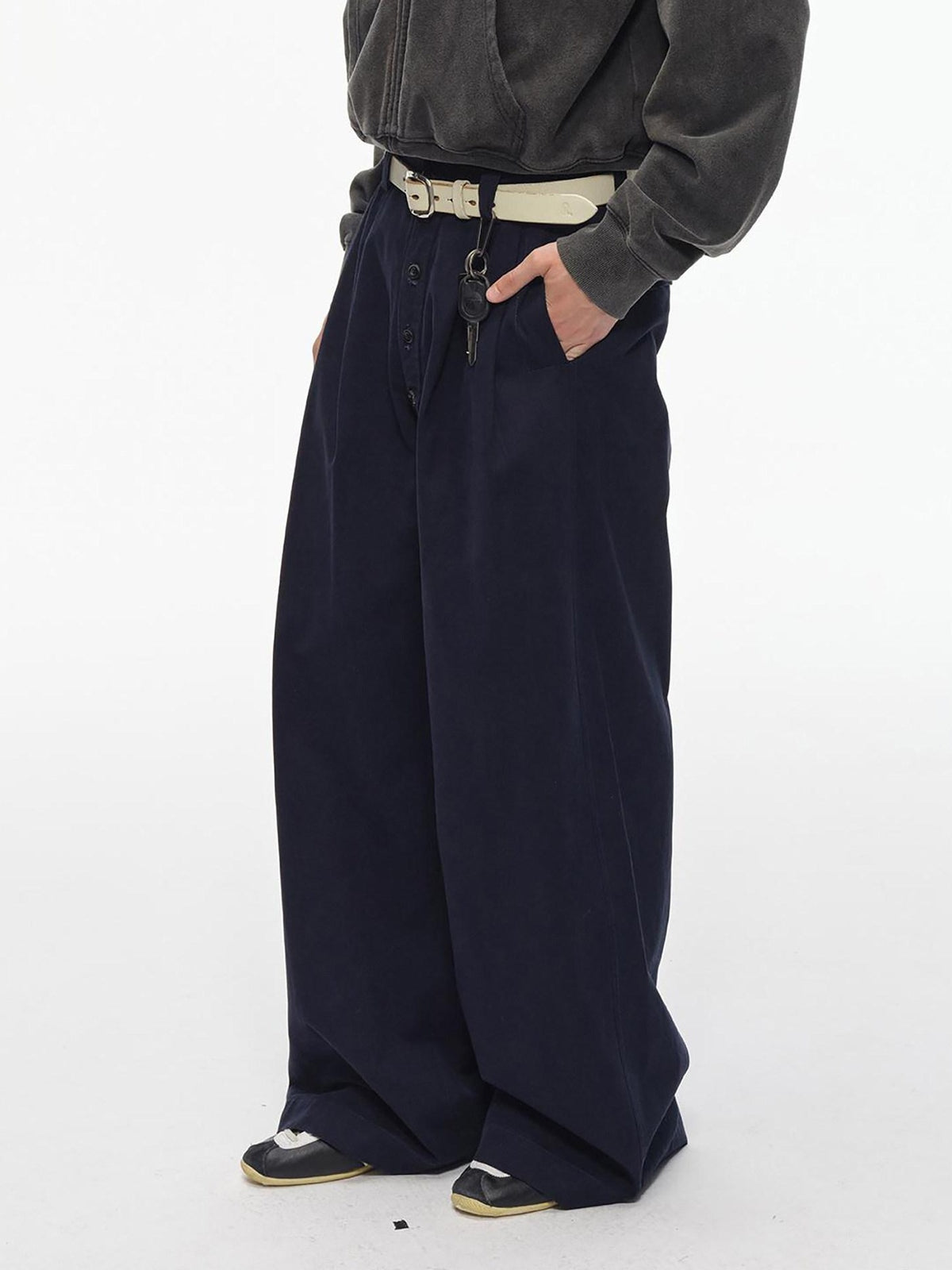 Country Moment Washed Cotton Button Loose Straight Casual Youth Wide Leg Pants