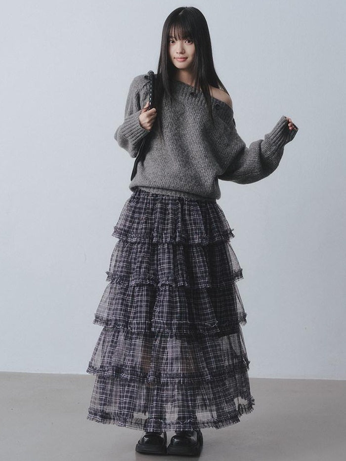DDGIRL studio Breathable Lined Ruffle Pleated Panel High Waist A Line Youth Casual Maxi Skirts