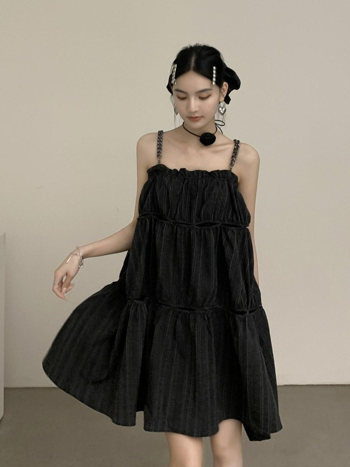 DDGIRL studio Shape Retaining Casual Patchwork Loose Waist A Line Cotton Blend Midi Dresses