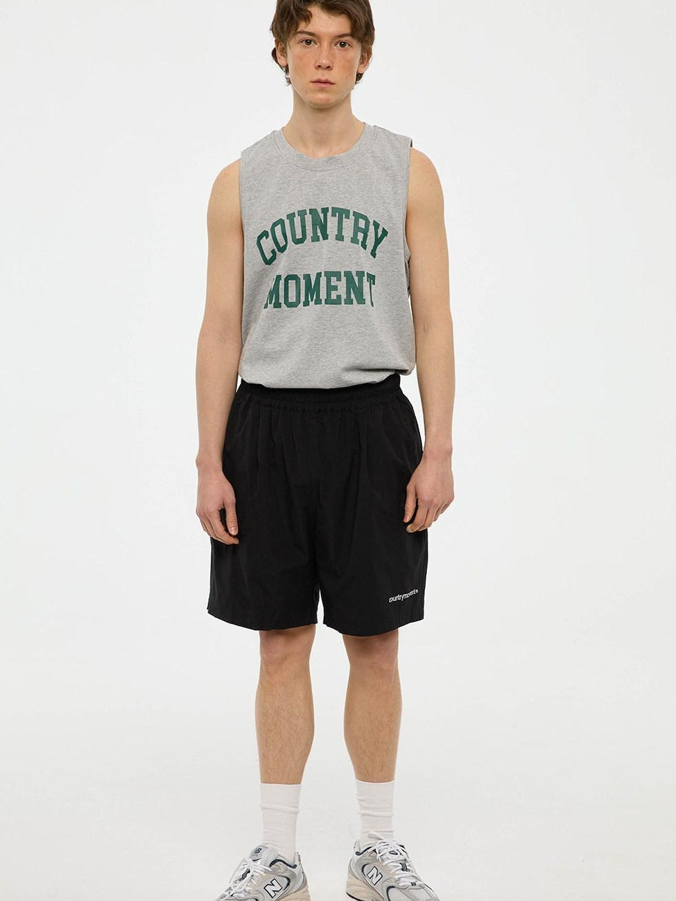 Country Moment Cotton Heather Gray Loose Japanese Youth Round Neck Sweat Vest Tank Tops