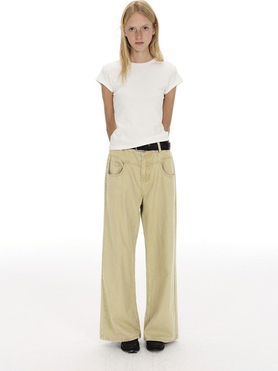 Country Moment Vintage Washed Mid Rise Zipper Flare Loose Casual Unisex Cotton Wide Leg Jeans