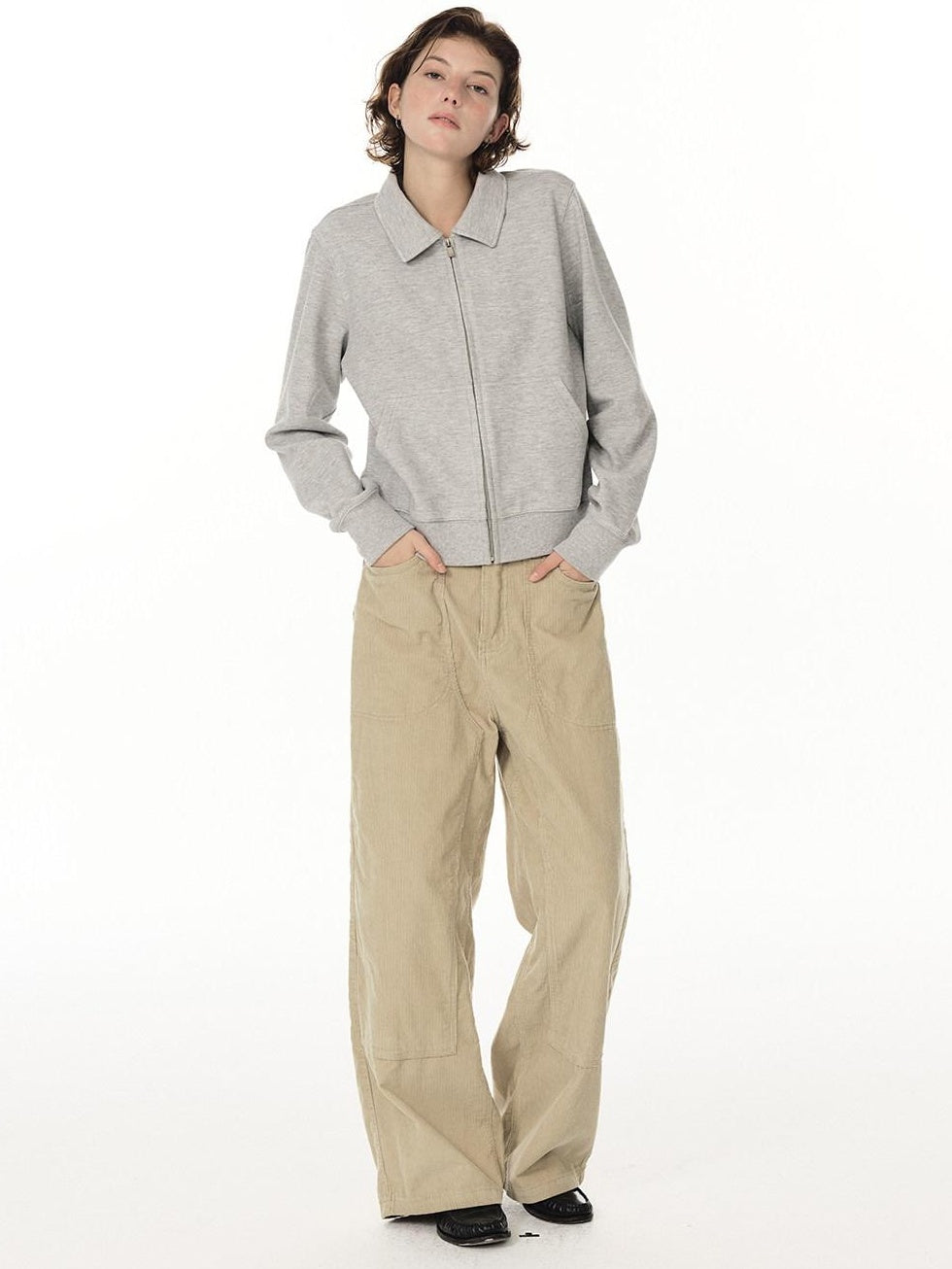 Country Moment Breathable Warm Cotton Blend Loose Fit Zip Up Men Casual Grey Sweatshirt