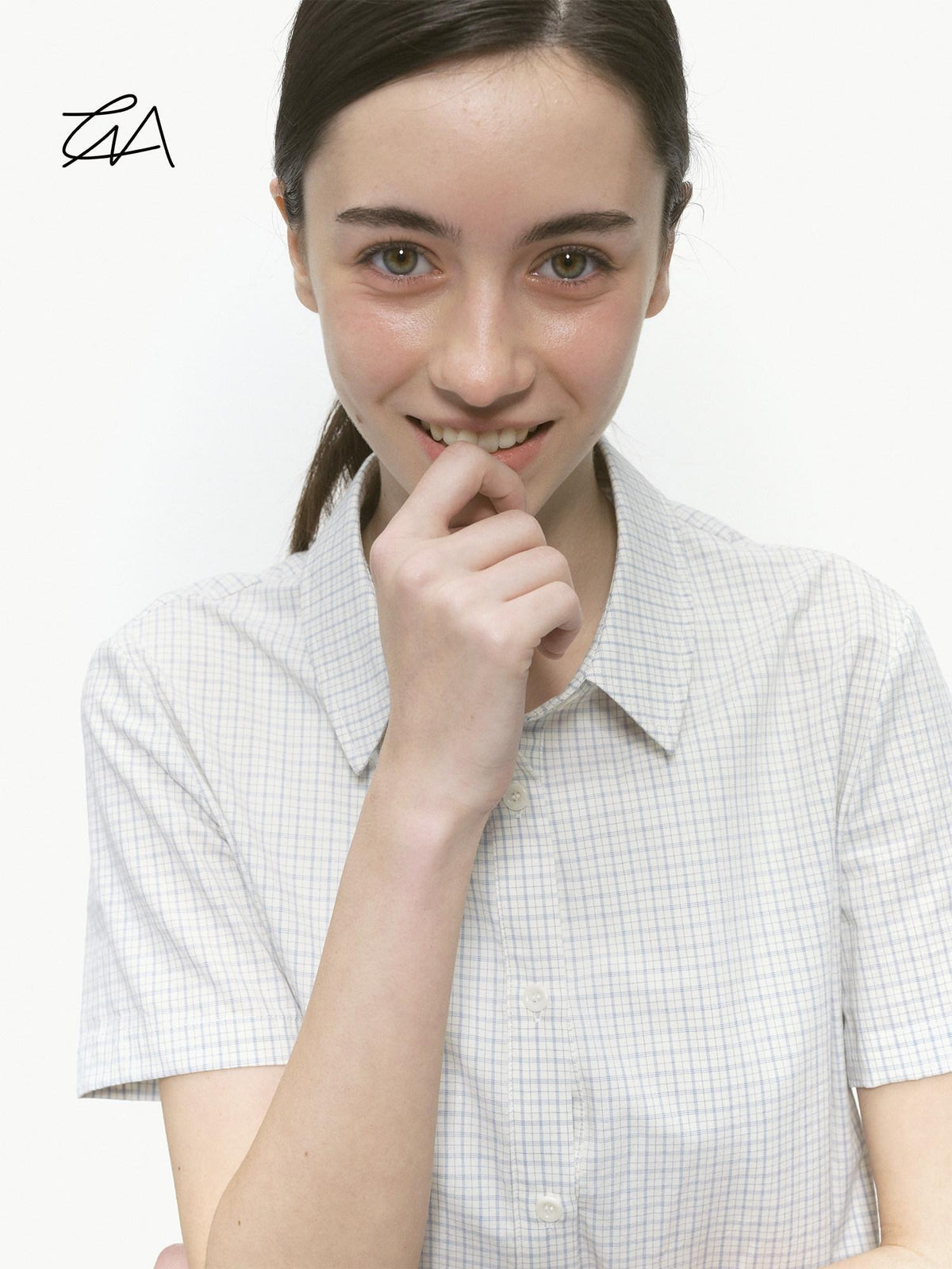 Country Moment Breathable Pure Cotton Slim Fit Checked Short Sleeve Button Collar Women Shirts