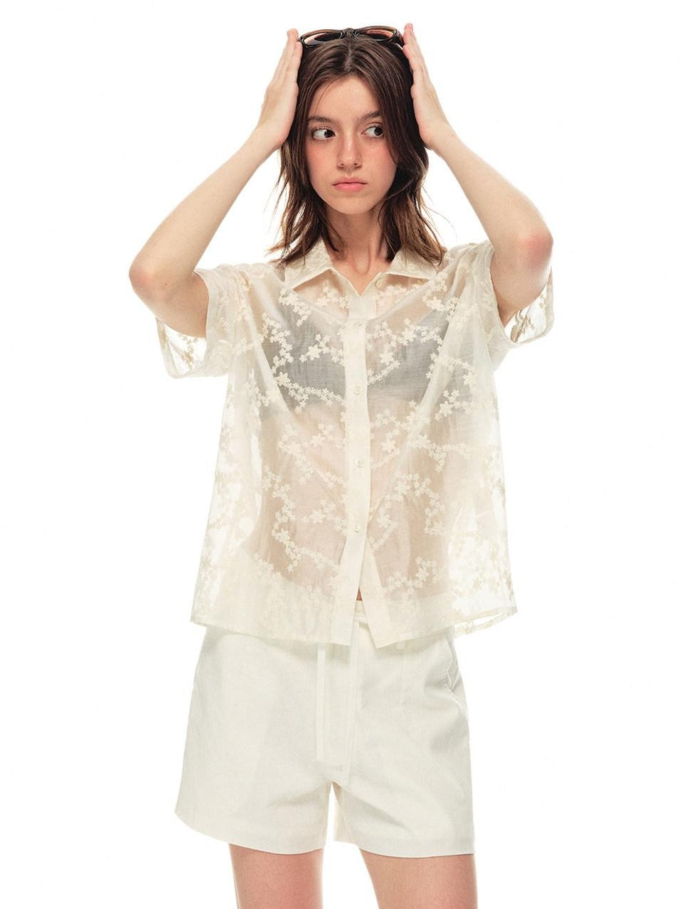 Country Moment Breathable Embroidered Lyocell Loose French Collar Women Travel City Blouses
