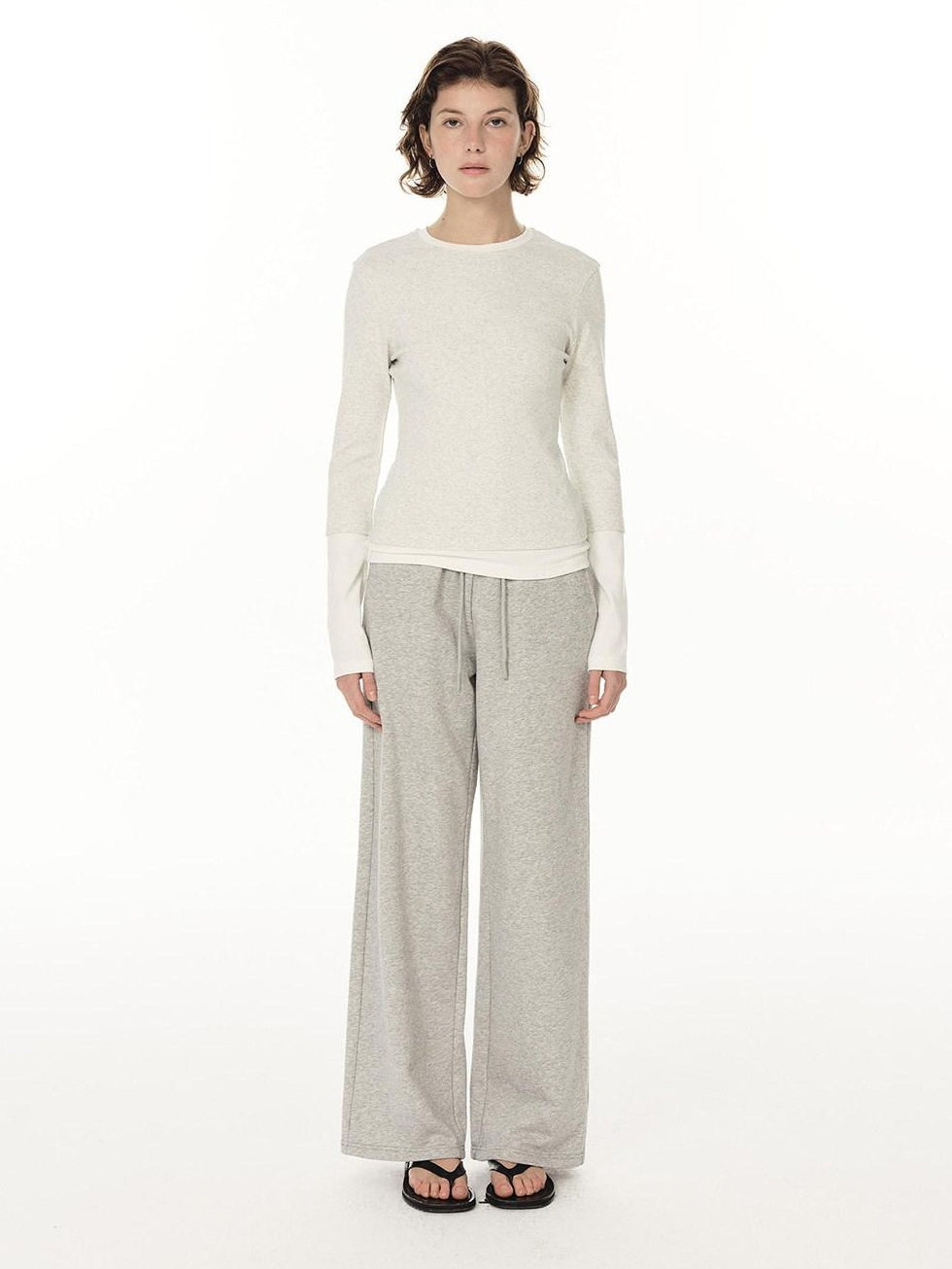 Country Moment Durable Cotton Mid Rise Straight Elastic Youth Casual Black Gray Wide Leg Pants