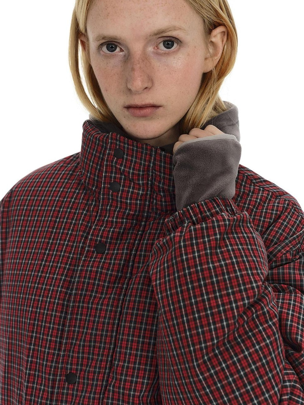 Country Moment High Fill White Duck Reversible Plaid Loose Fit Unisex Cotton Zip Down Jackets