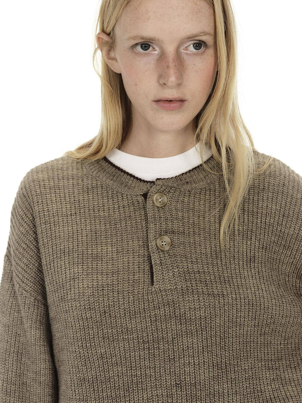 Country Moment Soft Thermal American Loose Fit Contrast Unisex Kids Knit Khaki Sweaters