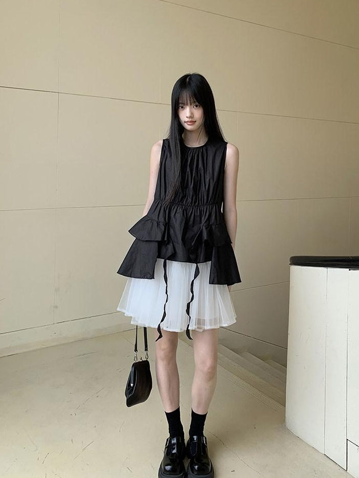 DDGIRL studio Soft 100 Percent Cotton High Waist H Sleeveless Commuter Dress Black Tank Tops