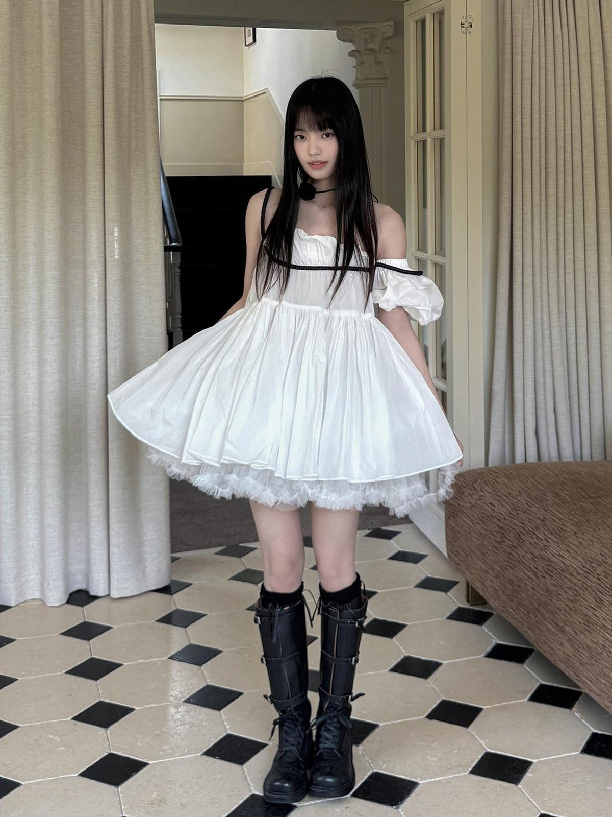 DDGIRL studio Soft Nylon One Shoulder A Line Loose Waist Women White Mini Dresses