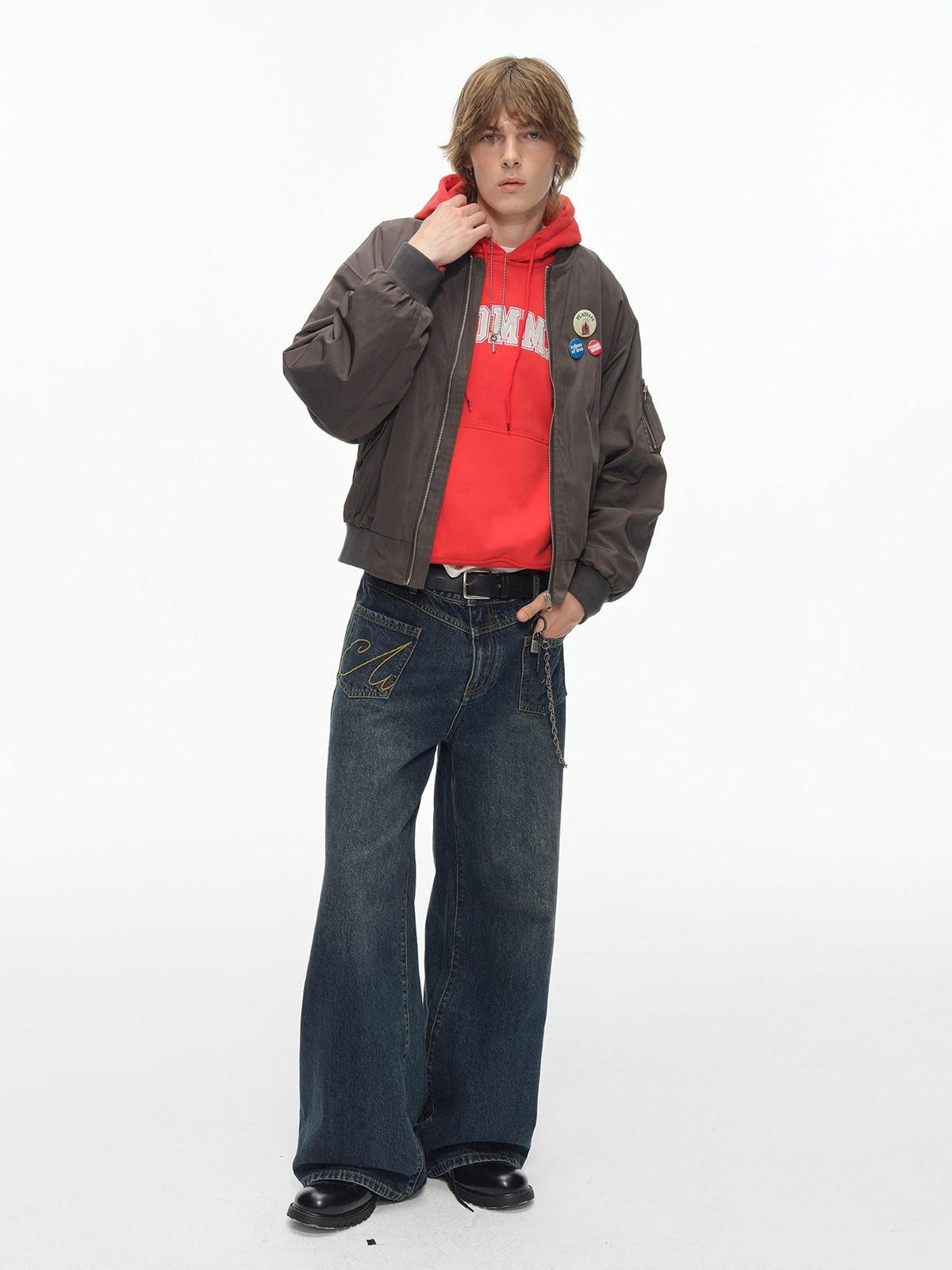 Country Moment Breathable Cotton Embroidered Mid Rise Loose Stonewash Wide Leg Jeans