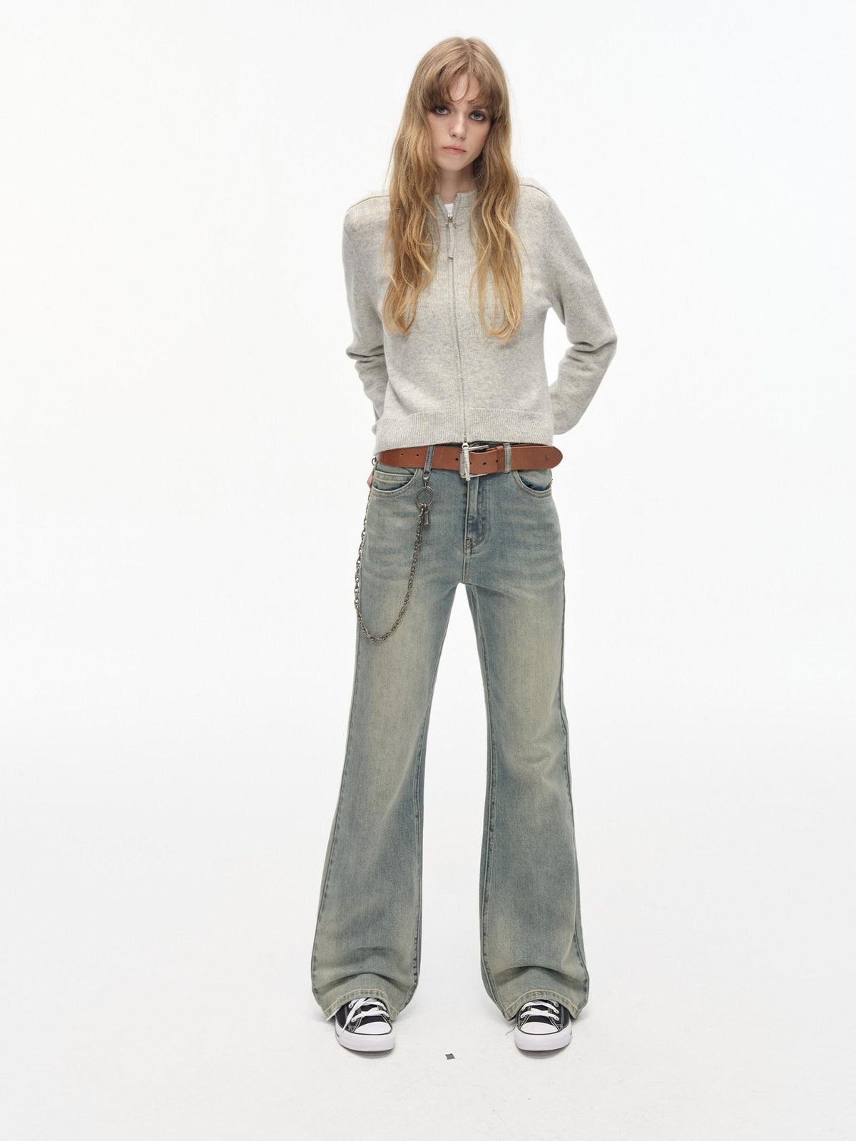 Country Moment Breathable Cotton Distressed Low Waist Micro Flare Women Gradient Flared Pants