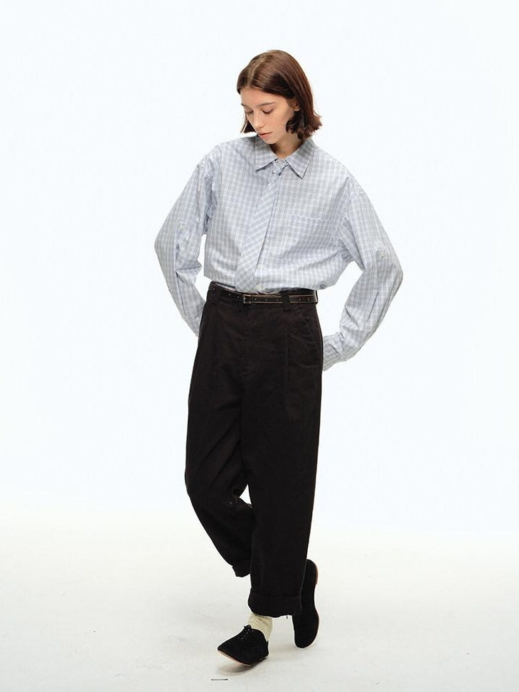 Country Moment Breathable Cotton Blue Green Plaid Button Long Sleeve Unisex Shirts