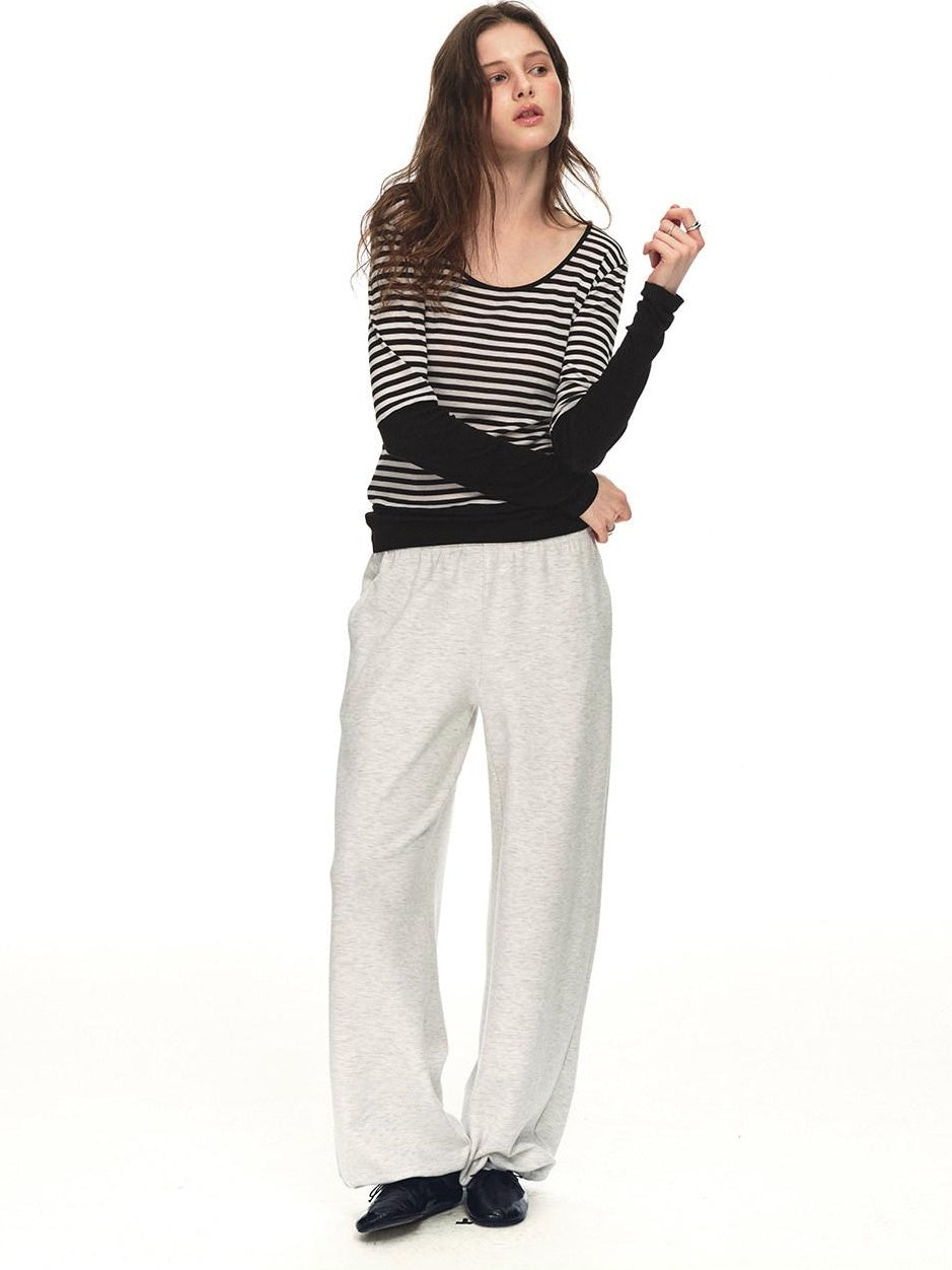 Country Moment Sustainable Lyocell Mid Rise Elastic Waist Everyday Oatmeal Gray Wide Leg Pants