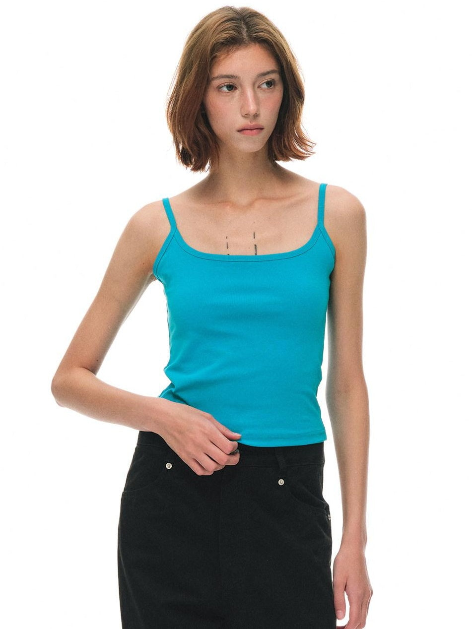 Country Moment Cotton Stretch Ribbed Slim Fit Square Neck Double Strap Backless Camisoles