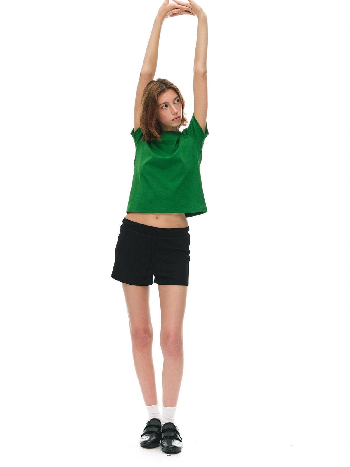 Country Moment Comfort Stretch Knit Straight Fit Mid Rise Citywalk Black Cotton Mini Shorts