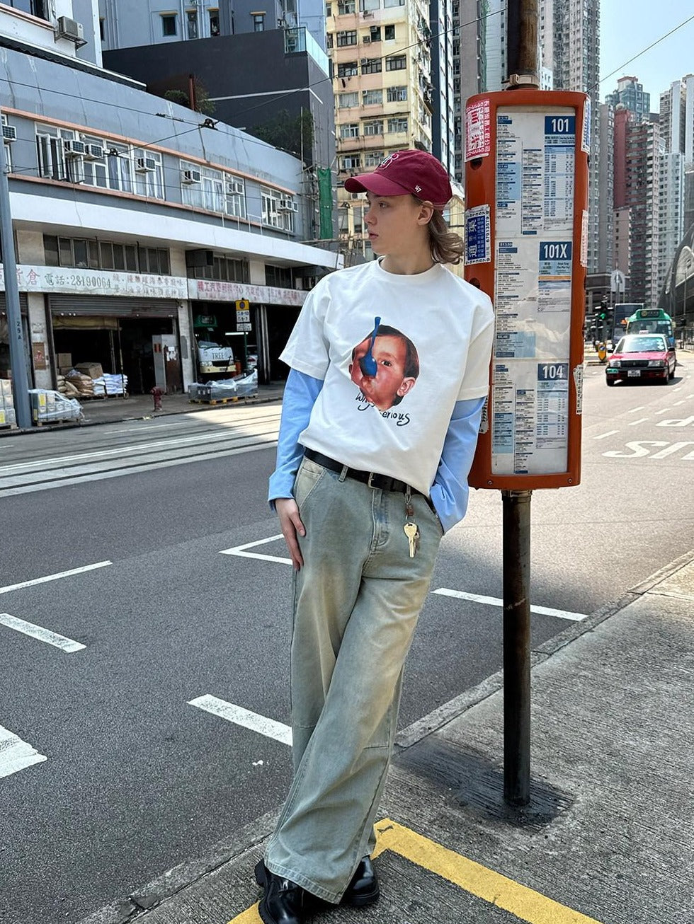 Country Moment 100% Cotton Oversized Crewneck Character Print Teen White Short Sleeve T-Shirts
