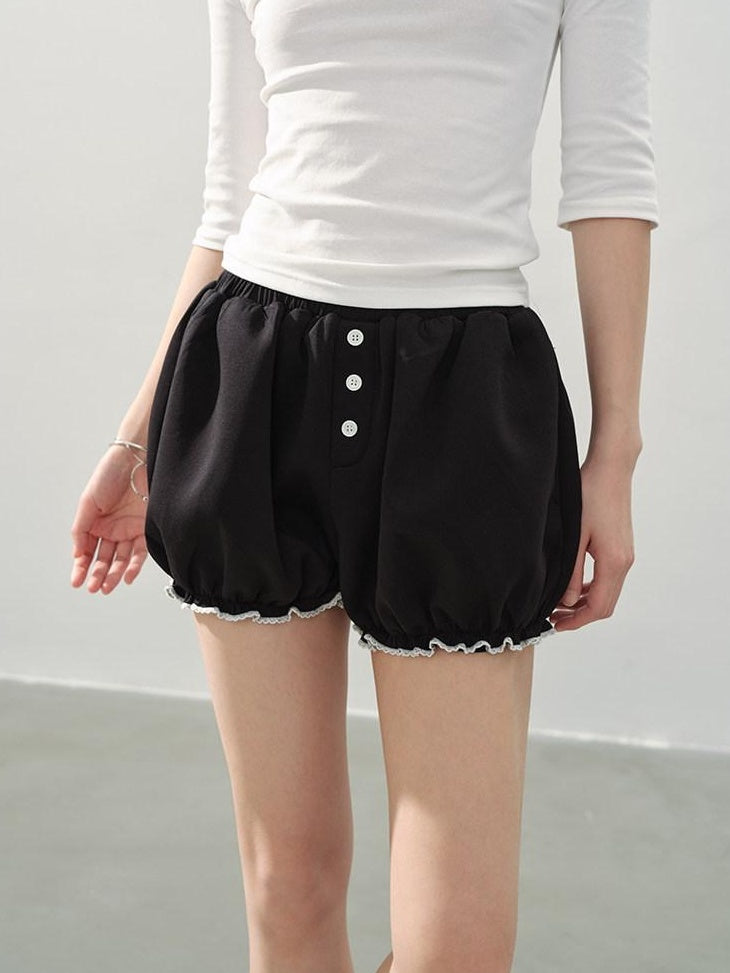 DDGIRL studio High Waist Black Casual Lantern Silhouette Teen Stretch Polyester Modal Shorts