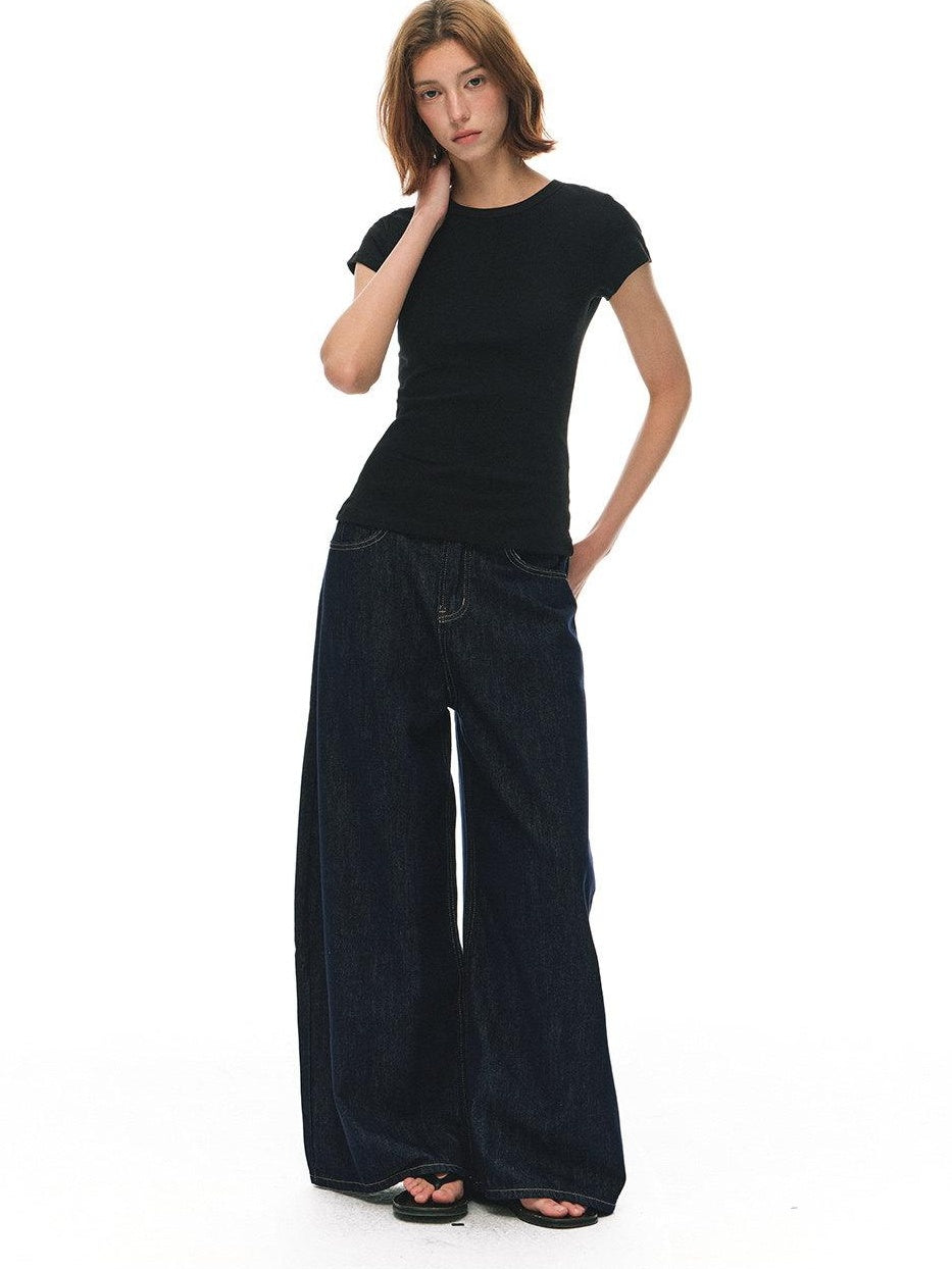 Country Moment High Waist Breathable Cotton Loose Youthful Denim No Stretch Wide Leg Jeans