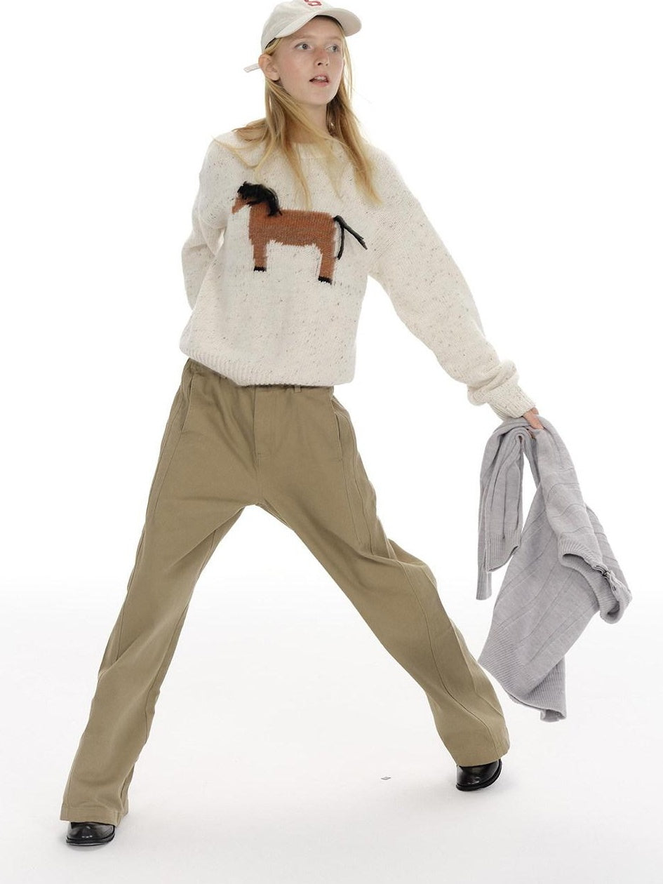 Country Moment 100 Percent Cotton Relaxed Wide Leg Casual Unisex Khaki Black Cargo Pants