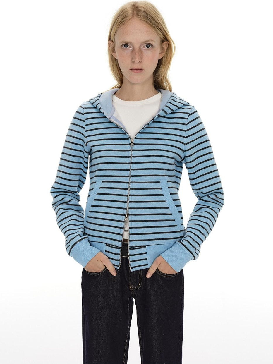 Country Moment Thermal Breathable Vintage Slim Fit Zipper Men Striped Cotton Blend Hoodie
