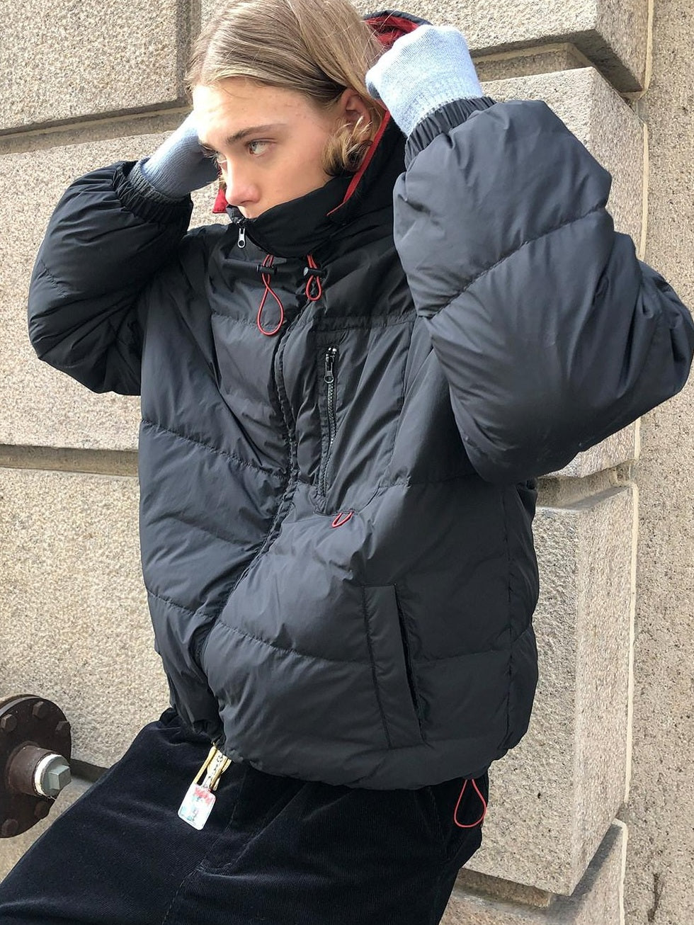 Country Moment 90 Percent White Duck Down Warm Hooded Loose Fit Youth Black Red Down Jackets