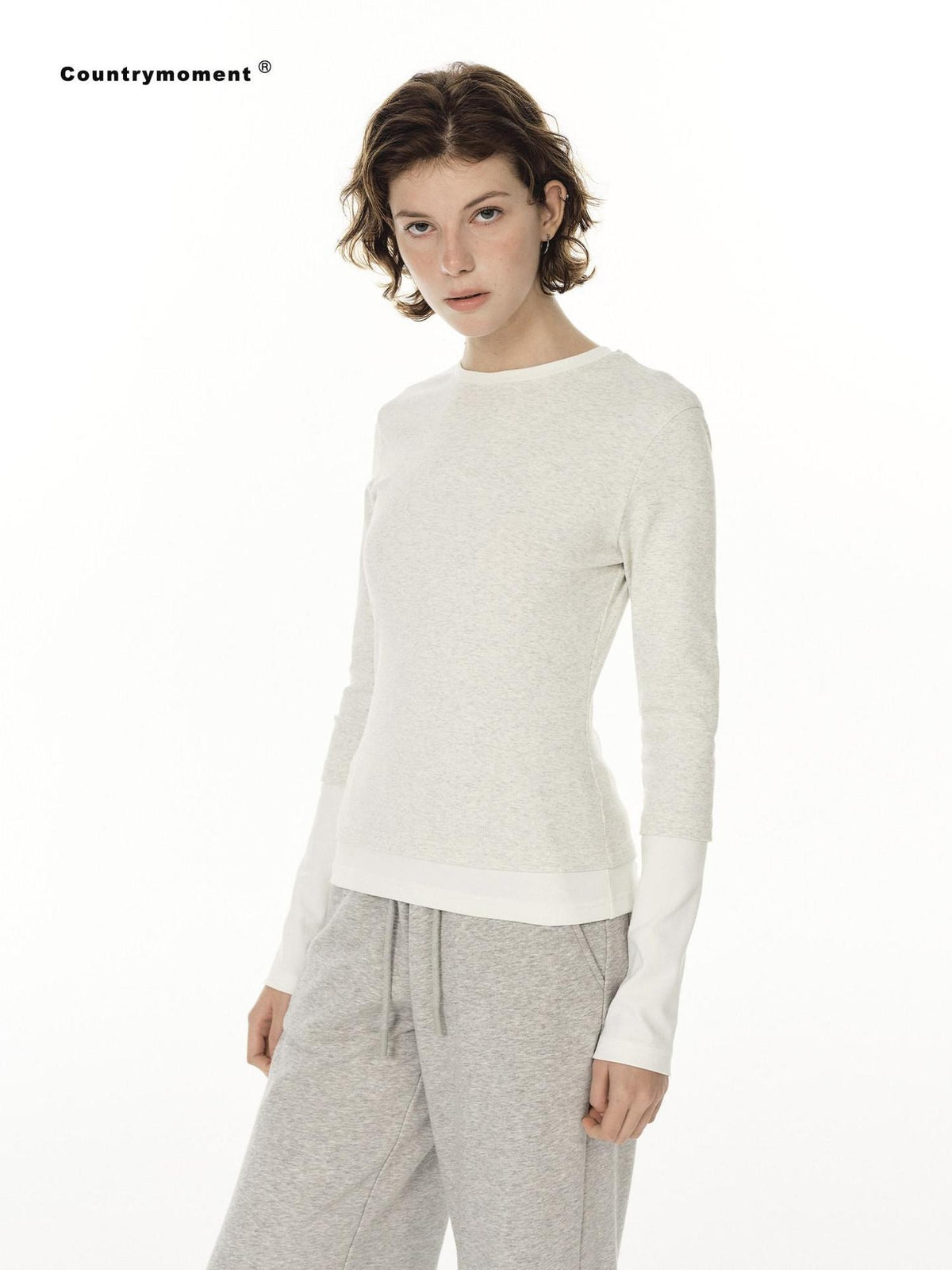 Country Moment Breathable Cotton Colorblock Slim Fit Women Crew Neck Long Sleeve T-Shirts