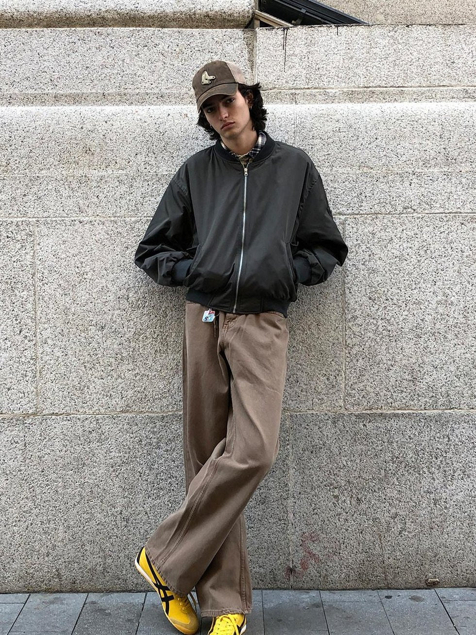 Country Moment Loose Cropped Youth Unisex Polyester Baseball Collar Dark Grey Bomber Jackets
