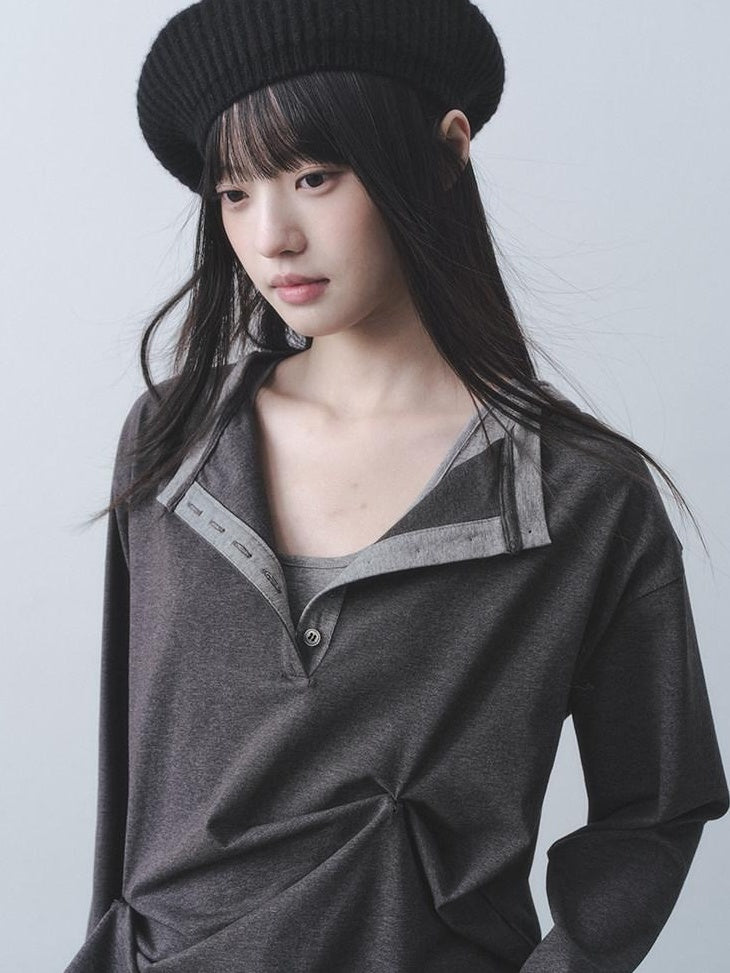 DDGIRL studio Moisture Wicking Long Sleeve Tee Commuter Solid Dark Gray Top & Skirt Sets