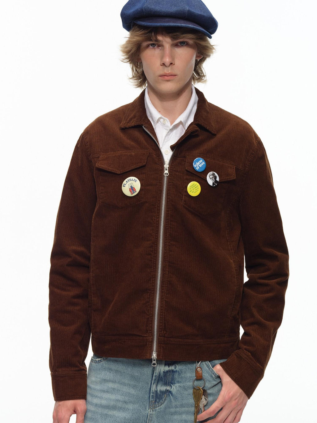 Country Moment Cotton Lined Warm Short Zip Lapel Unisex Commuter Blue Brown Cropped Jackets