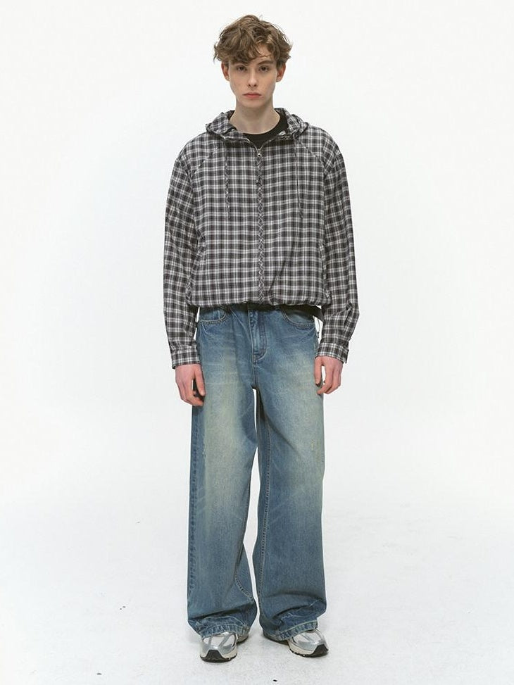 Country Moment Vintage Washed Gradient Mid Rise Distressed Casual Wide Leg Jeans