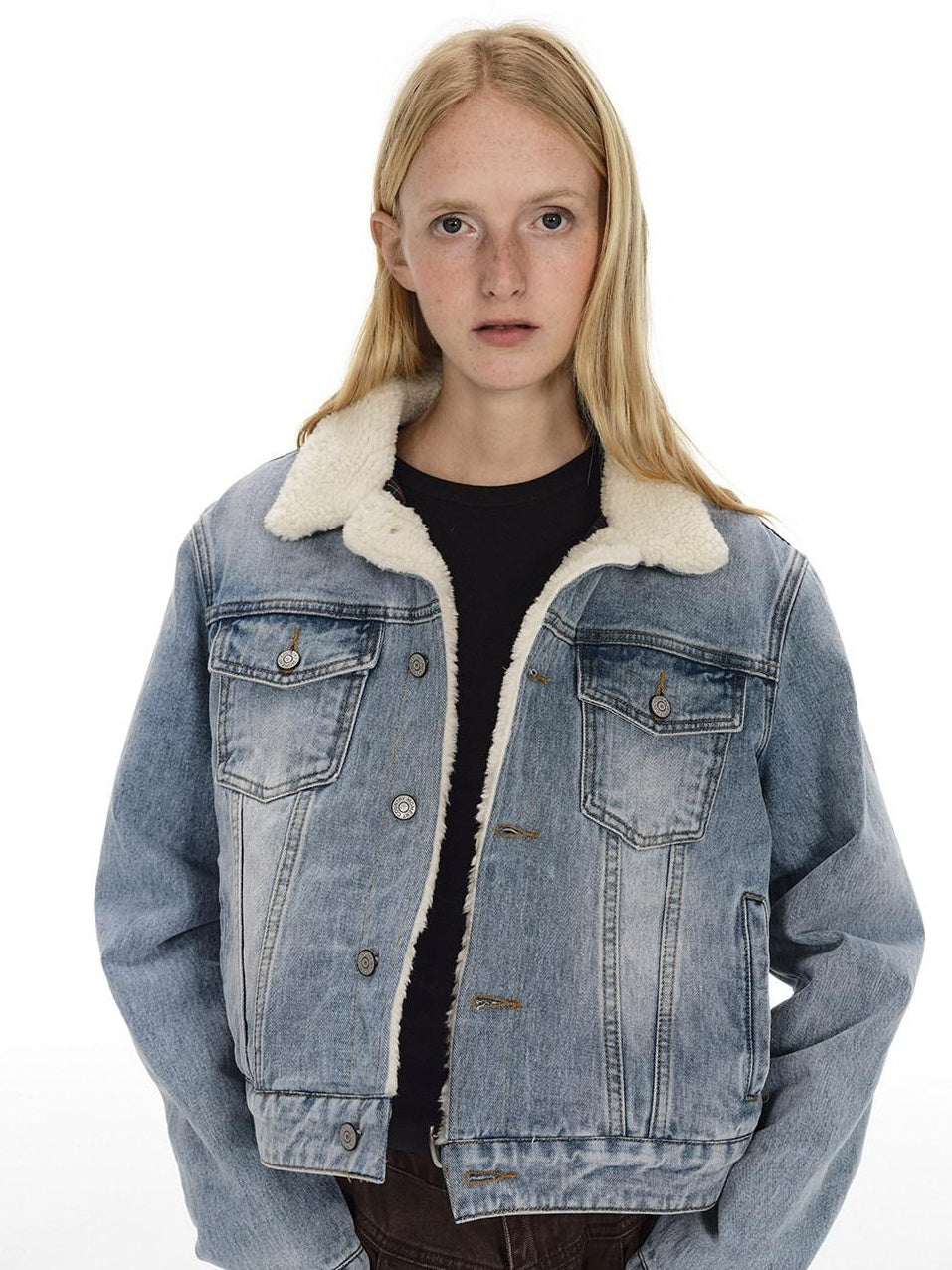 Country Moment Warm Cotton Padded Vintage Wash Slim Cropped Topstitching Women Denim Jackets