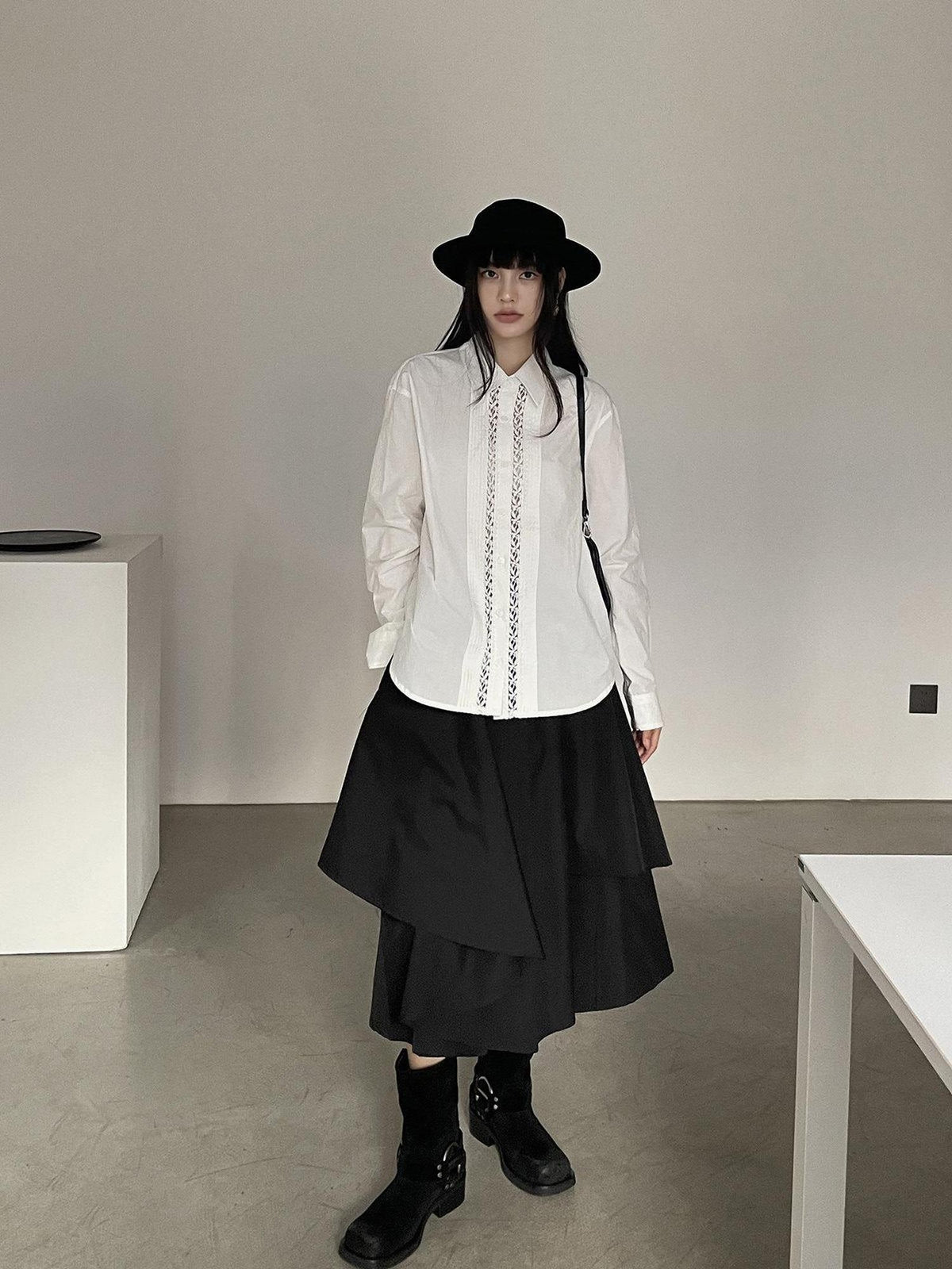 DDGIRL studio Pure Cotton Lace Collar Straight Fit Commuter Long Sleeve Women White Shirts