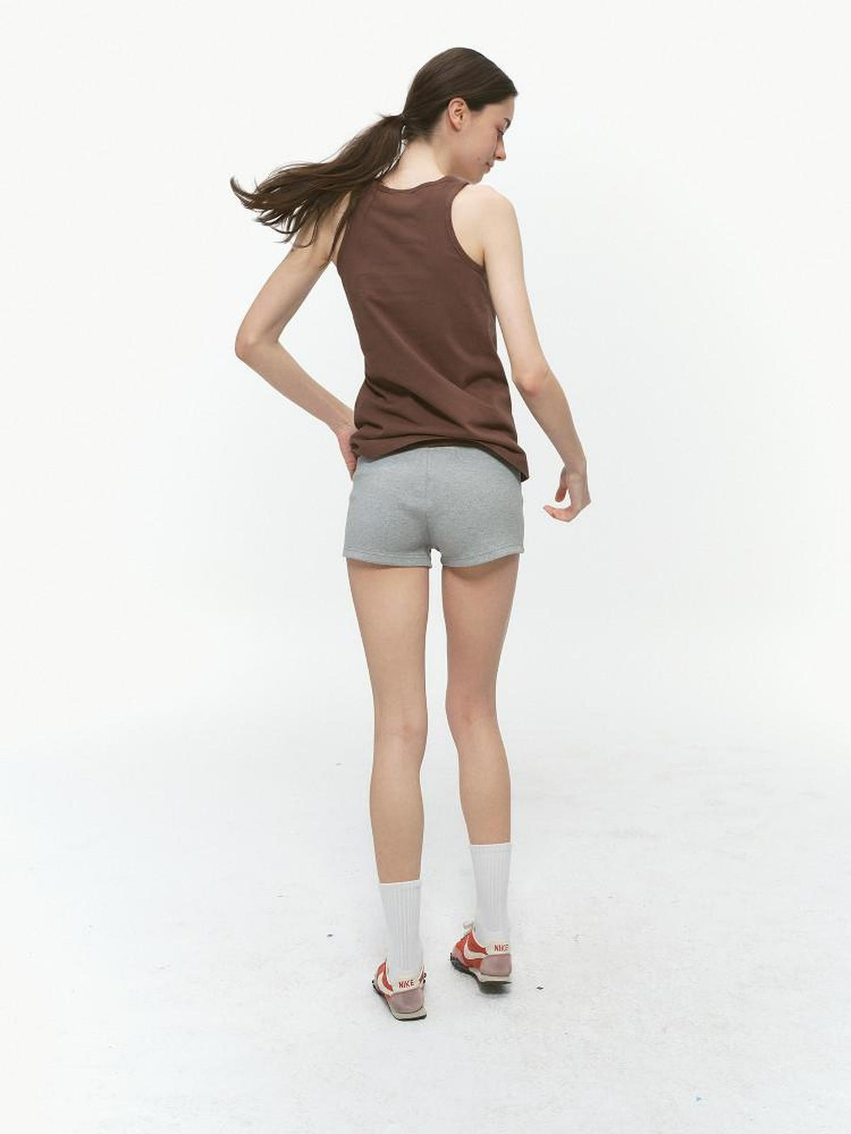 Country Moment Simple Street Relaxed Straight Drawstring Natural Waist Cotton Grey Mini Shorts