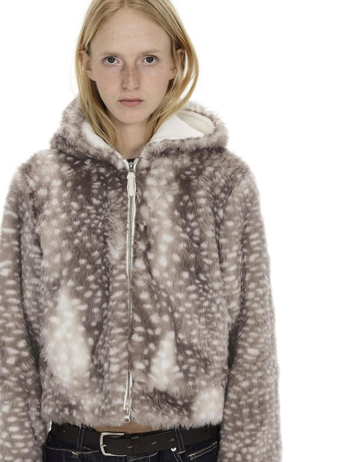 Country Moment Warm Fleece Lined Hooded Zip Polka Dot Casual Unisex Polyester Cropped Jackets