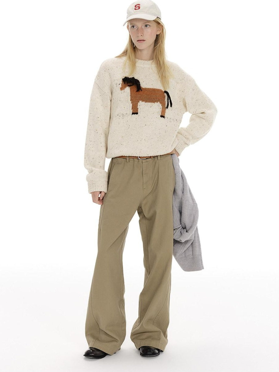 Country Moment Cozy Soft Loose Vintage Pullover Women Wool Blend Horse Pattern Sweaters