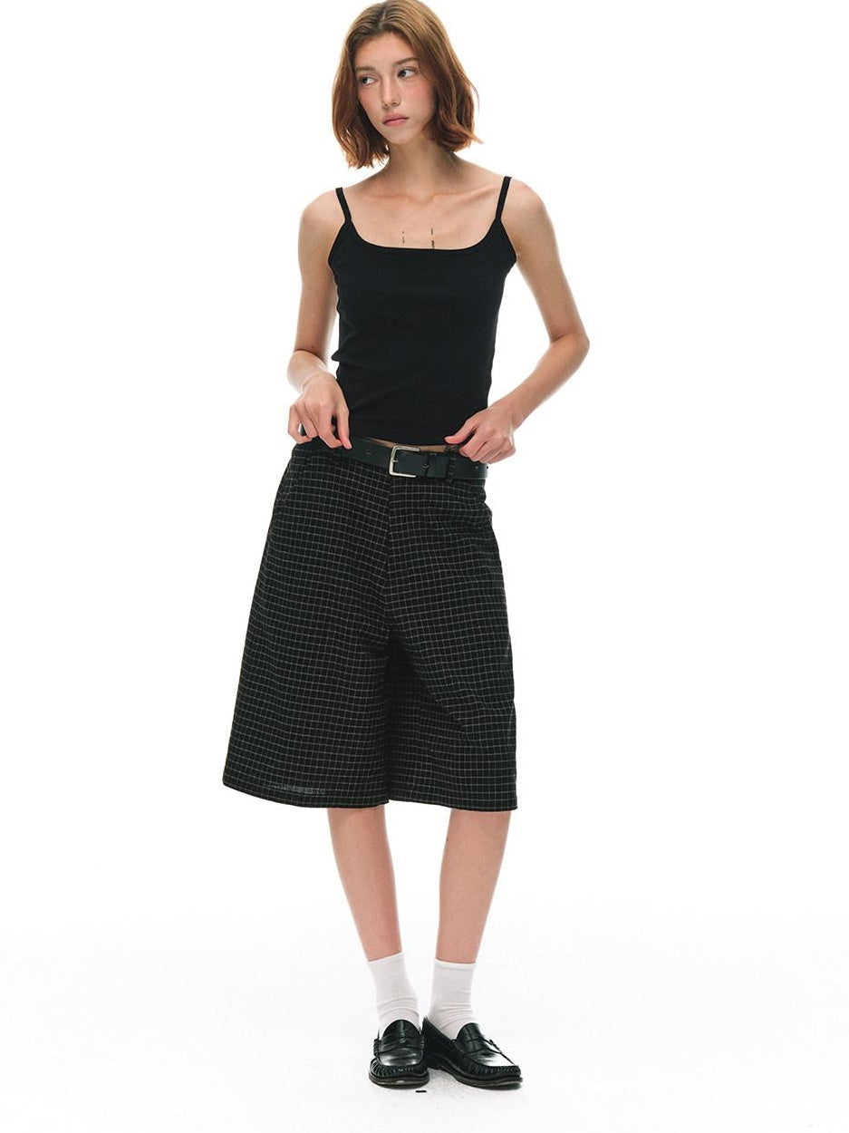 Country Moment 100 Percent Cotton Plaid Mid Rise American Casual Citywalk Mid-Length Shorts