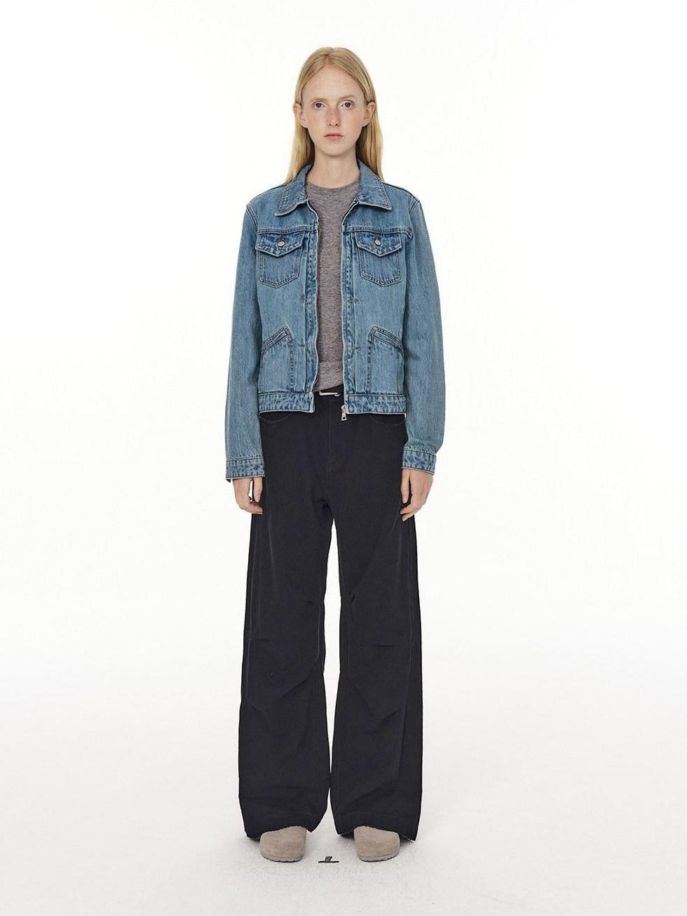 Country Moment Pure Cotton Wide Leg Button Fly Loose Casual Black Gray Navy Straight Pants