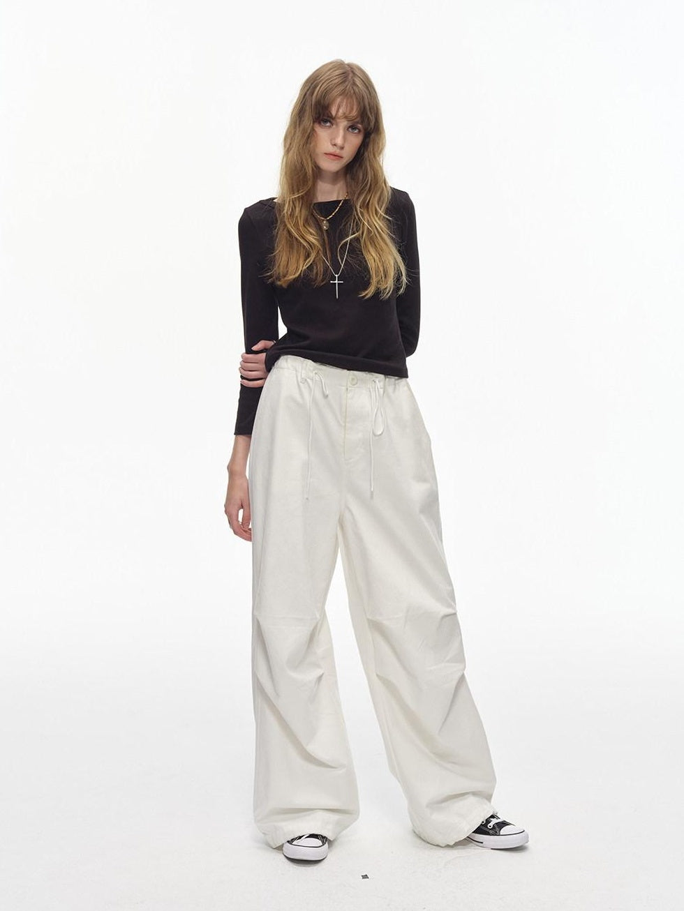 Country Moment Soft Breathable Cotton Loose Paratrooper Tapered Cuff Youth White Cargo Pants