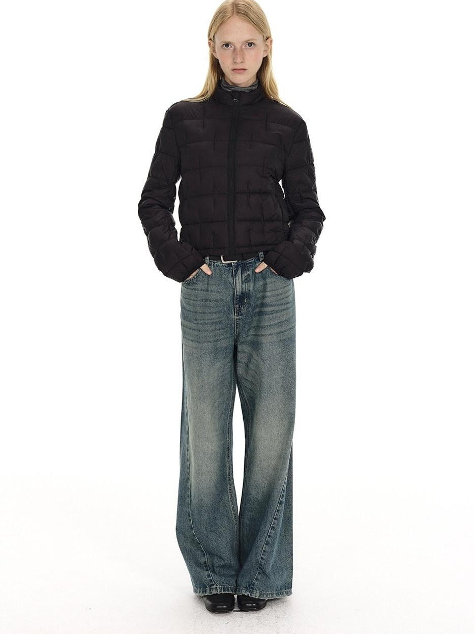 Country Moment Breathable Washed Blue Gradient Vintage Mid Rise Button Fly Wide Leg Jeans