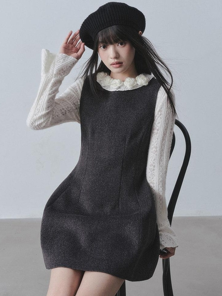 DDGIRL studio Ultra Soft Slim Lace Hollow Knit Pullover Gentle Bloom Daily Sweaters