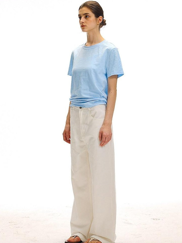 Country Moment Versatile Cotton Loose Natural Waist Zip Fly Commuter White Straight Pants