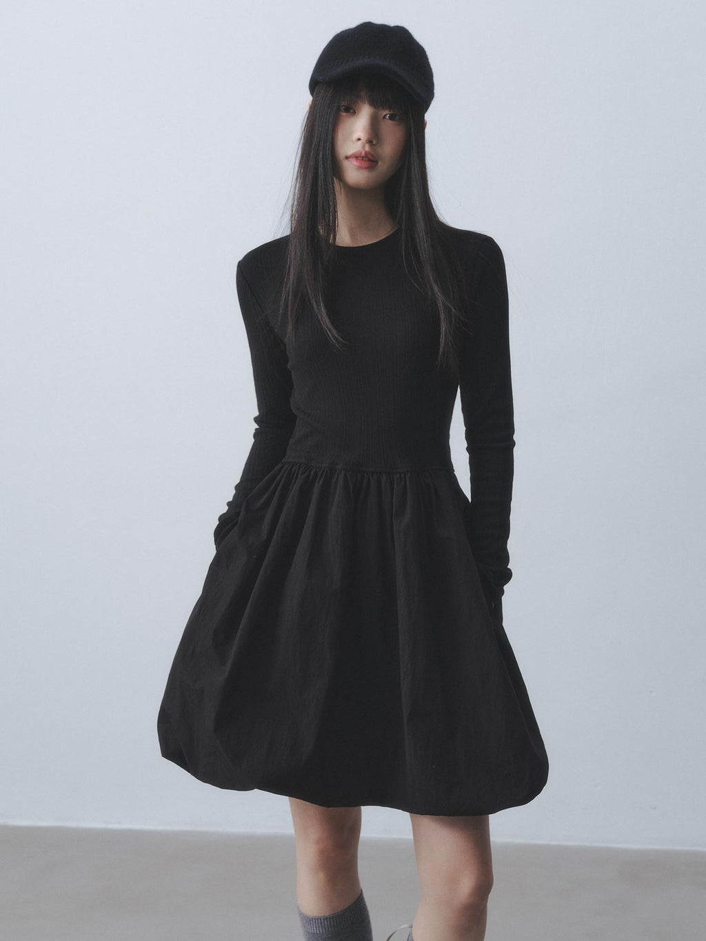 DDGIRL studio Soft Breathable Cotton Blend Waist Cinched Faux Two Piece A Line Midi Dresses