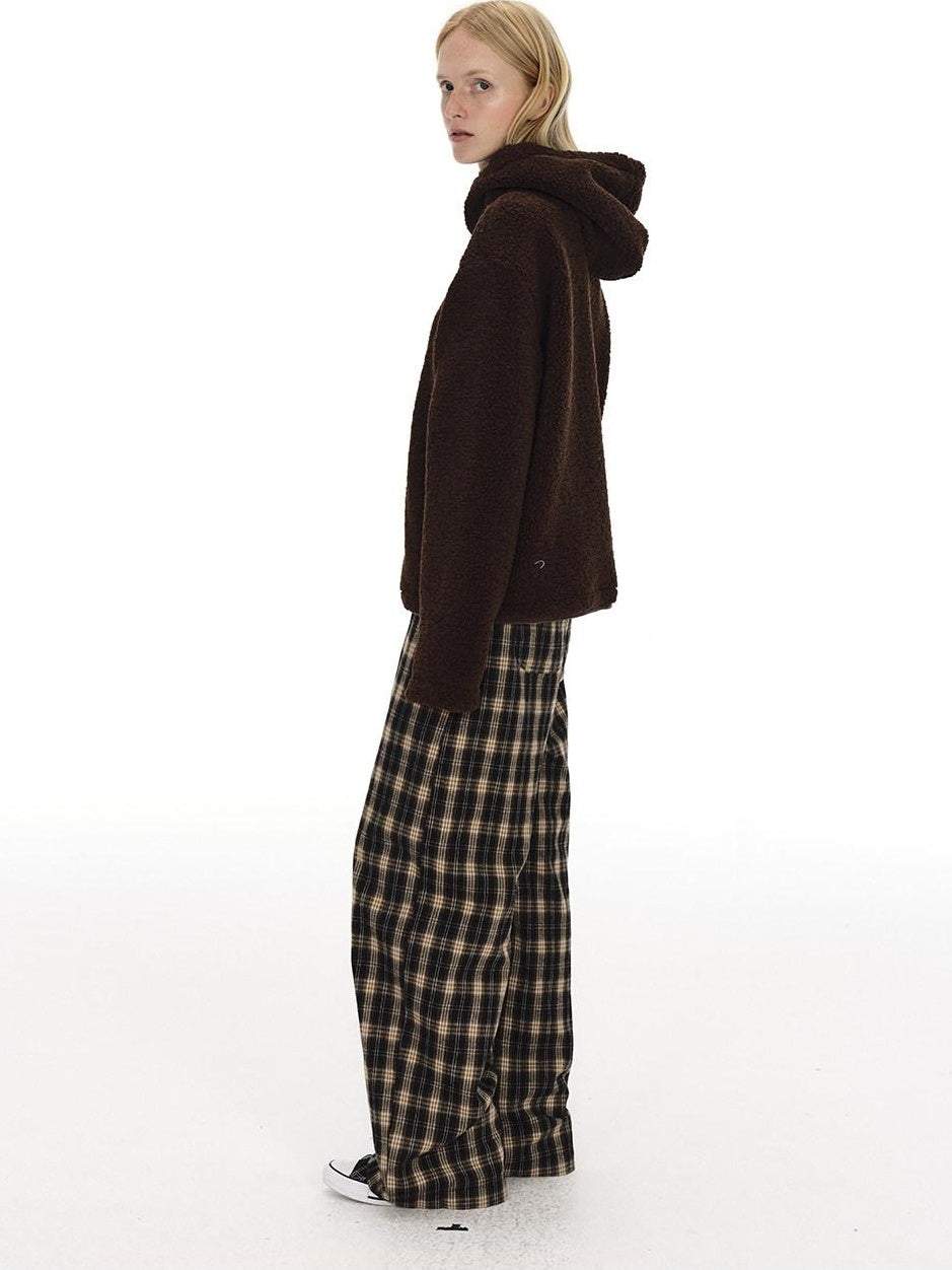 Country Moment 100% Cotton Vintage Wide Leg Black Brown Plaid Natural Waist Straight Pants